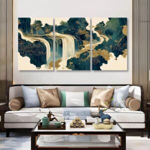 0501-5012999-a-Abstract Waterfall Landscape Canvas Wall Art 24in x 36in x 3 pcs Artwork 12-Month Warranty MSRP 246.98 Our Price 155.98