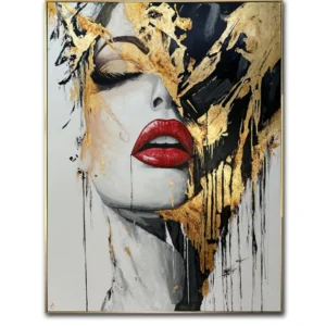 0505-0080955-a-CRIMSON KISS gilded abstract portrait sensual female face Artwork 12-Month Warranty MSRP 1538.14 Our Price 971.46