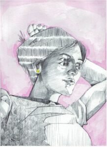 0510-0023900-a-A red morning Drawing Zoe Lunar Mexico Drawing Ballpoint Pen on Paper 5.4 x 7.5 x 0.1in Ships in a Tube 12-Month Warranty MSRP 454.10 Our Price 286.80